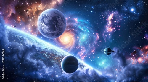 Fototapeta Naklejka Na Ścianę i Meble -  Planets, stars and galaxies in outer space showing the beauty of space exploration.