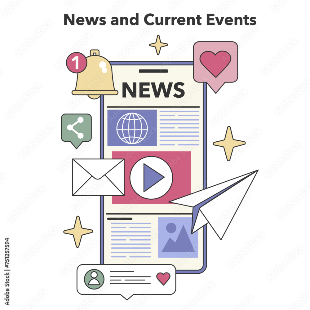 News and Current Events theme. Flat vector illustration - obrazy, fototapety, plakaty 