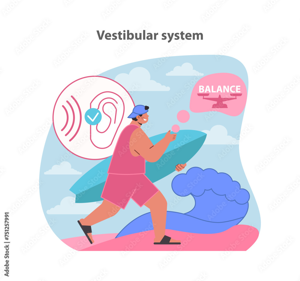 Vestibular system illustration. A man engaging with balance.