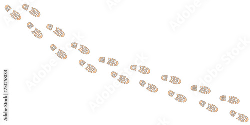 Human step footprints paths. Step by step vector isolated on white background. Trace of foot prints of person in boots. Track from shoe sole prints. Road of human feet.