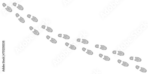 Human step footprints paths. Step by step vector isolated on white background. Trace of foot prints of person in boots. Track from shoe sole prints. Road of human feet.