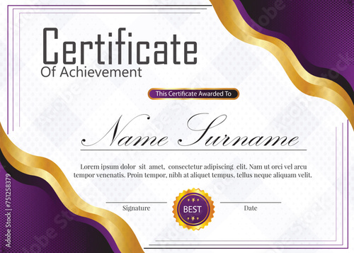  certificate  with dark blue and golden color vector background with place for text