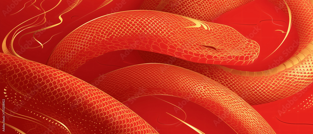 Chinese New Year 2025 red and gold background with Snake - Zodiac ...