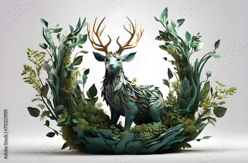 Enchanted Forest Dweller: A Majestic Deer Sculpture, a Testament to the Harmonious Blend of Art and Nature, generative AI photo