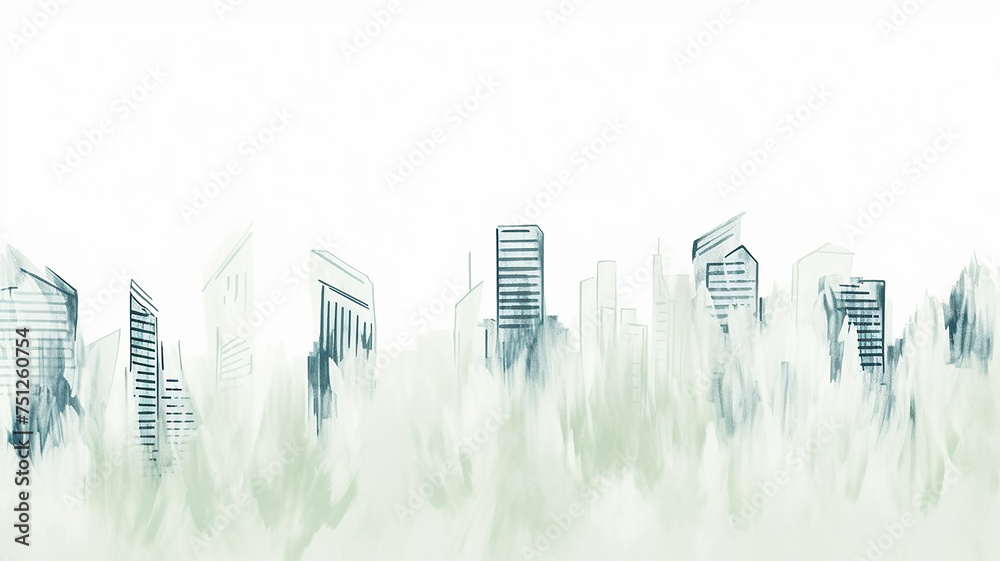 Urban landscape in graphic style on a white background, high-rise buildings in sketch technique - obrazy, fototapety, plakaty 