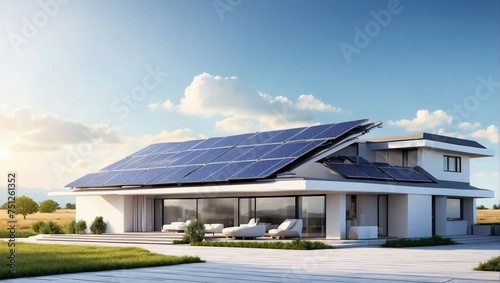 Futuristic generic smart home with solar panels on rooftop hd realistic