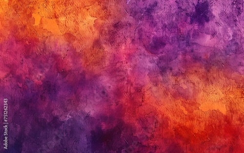 A colorful painting with a purple and orange background