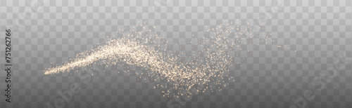 Magical shiny magical gold comets. Festive clots of gold dust. Abstract light patterns of small glowing dust particles. Dust texture for background. Decor element for cards, invitations, backgrounds.