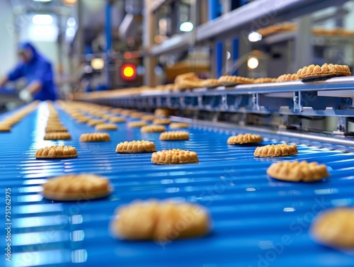 Automated Food Production Line for Biscuits in Factory. Generative ai