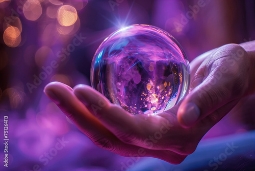 Mystical Orb of Light and Sparkles Held Gently in Palm Banner