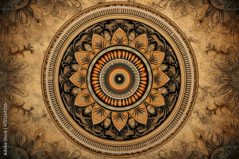 Intricately Detailed Mandala with a Vintage Aesthetic, Generative AI