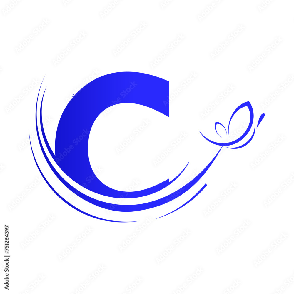 Naklejka premium C letter with butterfly design template illustration