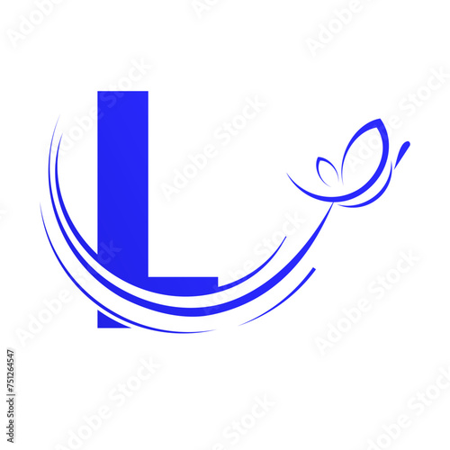 Free Download L letter with  butterfly design template illustration - GFXLoad