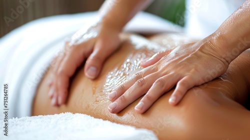 Closeup of the massage therapist's hands. Massage in a spa salon