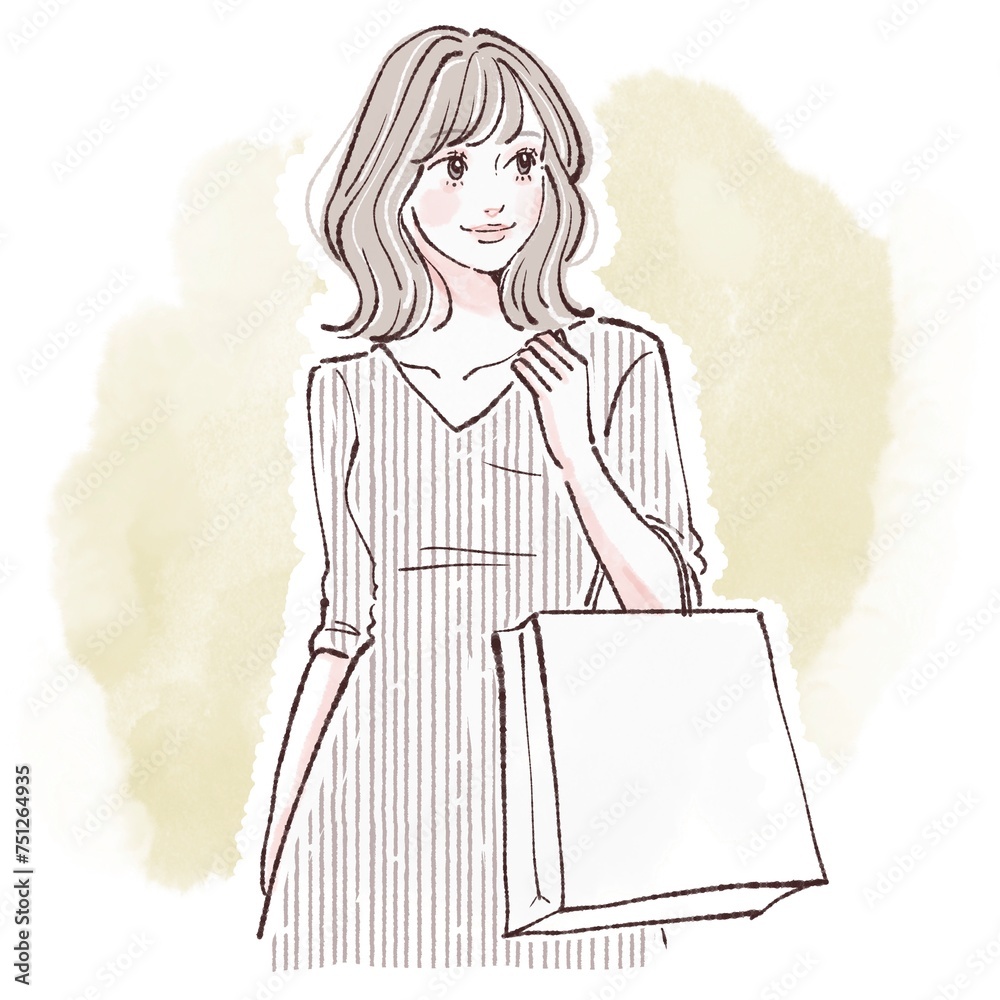ショッピング/買い物/バーゲン/セール/初売り/福袋/ショップバッグ/をする女性・女の子のイラスト素材 ショッピング/買い物/バーゲン/セール/初売り/福袋/ショップバッグ/をする女性・女の子のイラスト素材
