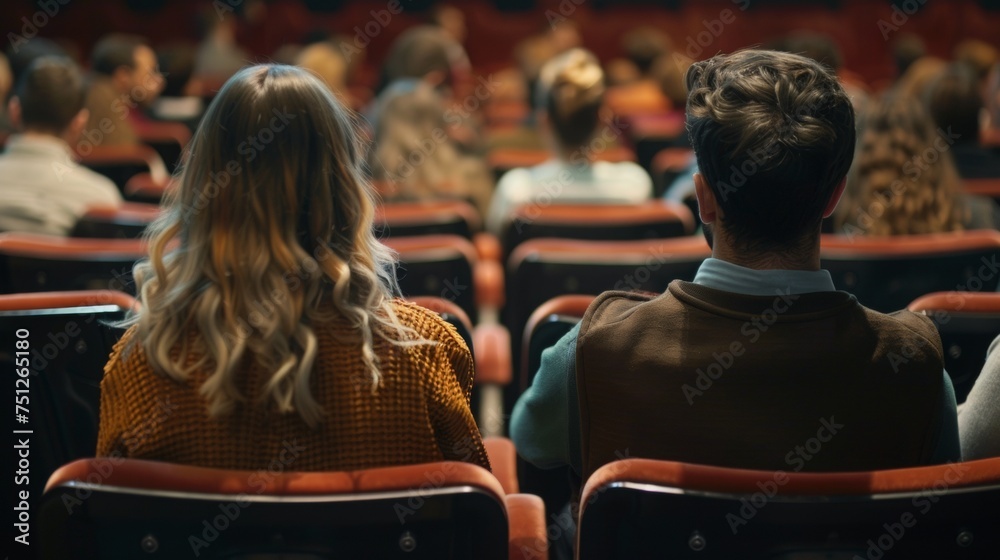 people sitting looking forward, back view people sitting looking forward, back view