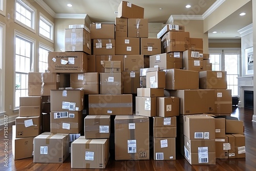 a bunch of moving boxes in a house of all different types and sizes professional photography