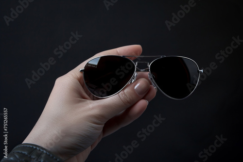 Stylish Aviator Sunglasses Elegantly Held In Hand Against Dark Background Banner