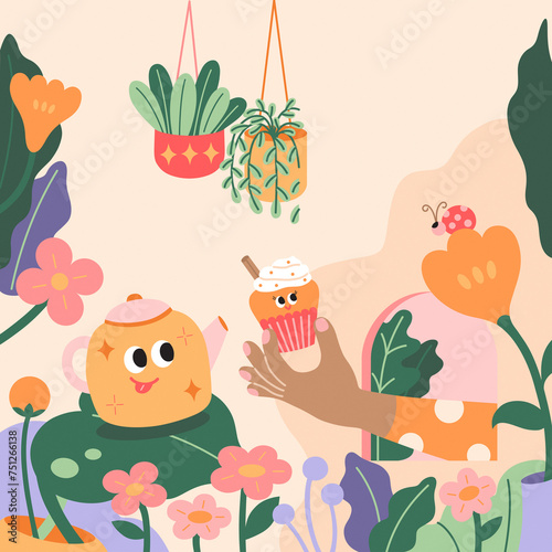 Friends drinking tea together. Concepts of party and cozy hot beverage photo