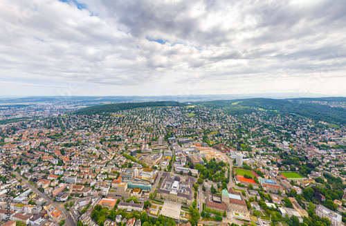 Fototapeta Naklejka Na Ścianę i Meble -  Zurich, Switzerland. Panorama of the city in cloudy weather. Summer day. Aerial view