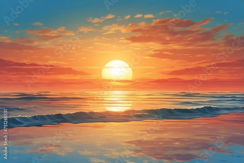 The Sun Sets in the Endless Ocean: Perfect Water Surface © propiks