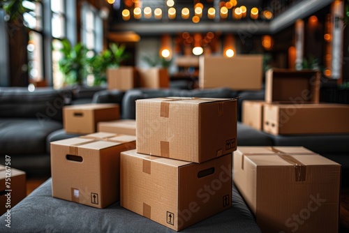 a bunch of moving boxes in a house of all different types and sizes professional photography