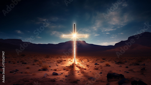Holy cross, symbol of God, religion, faith, Jesus Christ, desert dunes, sky to the horizon