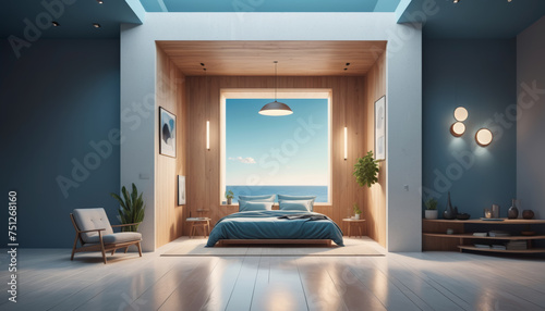 Elegant Modern Bedroom with Stunning Ocean View at Twilight