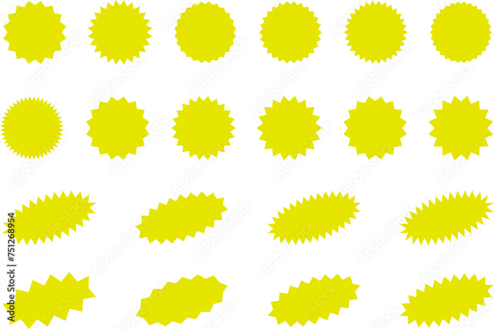 Fototapeta premium Starburst Yellow Sticker Set - collection of special offer sale oval and round shaped sunburst labels and badges. Promo stickers with star edges. Vector.