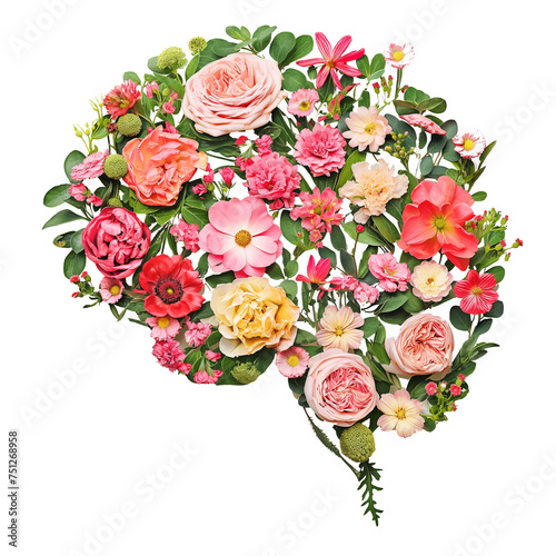 bunch of roses, rose brain shape isolated on transparent