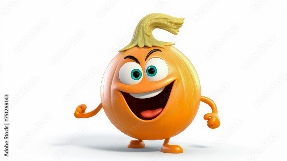 Naklejka premium Onion with a cheerful face 3D on a white background.
