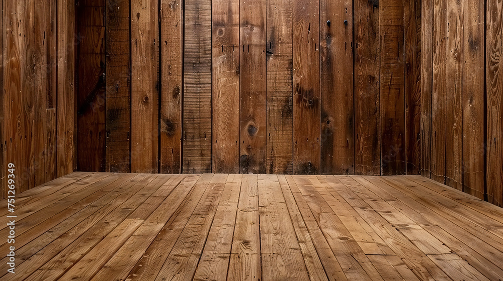 full screen view of retro, worn, cozy wooden planks from a perfect frontal view - obrazy, fototapety, plakaty 