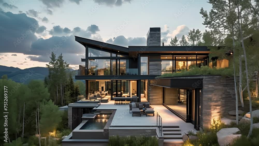 Tucked away in the mountains this modern home exudes a sense of luxury while still embracing its natural surroundings. The combination of sleek architecture rustic materials
