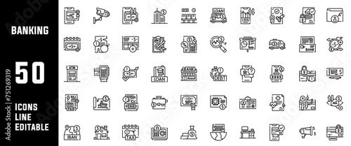 50 Banking and Finance Line Icons Set