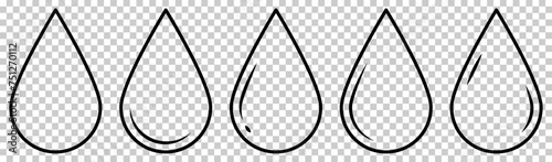 Set of outline water drop icons. Vector illustration isolated on transparent background