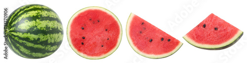 Watermelon, half and slice isolated, Fresh and Juicy Watermelon, transparent PNG, PNG format, cut out