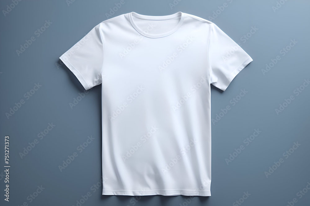 Blank white t-shirt mockup on blue background. 3d rendering Blank white t-shirt mockup on blue background. 3d rendering
