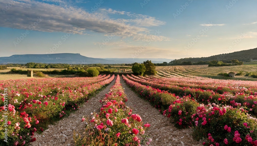 field of flowers roses landscape sunny day field of flowers roses landscape sunny day