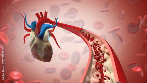 Tableau sur toile Human heart with blood vessels and arteries