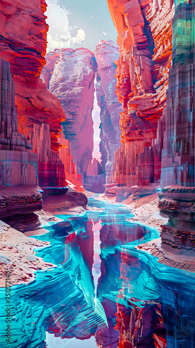 A canyon carved by a river of liquid coolant, with walls lined with capacitors. mobile phone wallpaper,