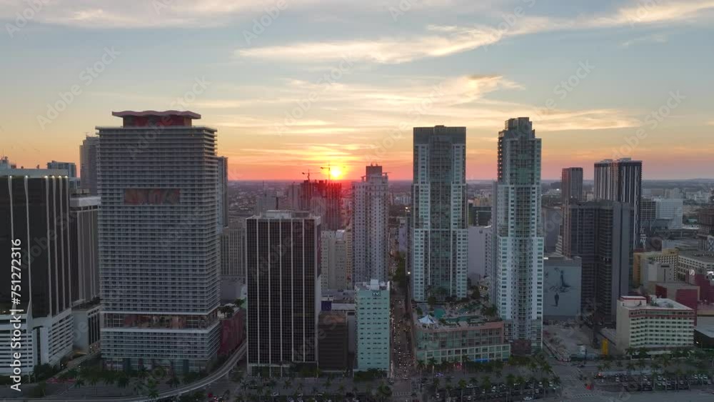 Evening urban landscape of downtown district of Miami Brickell in Florida, USA. Skyline with high skyscraper buildings in modern American megapolis Evening urban landscape of downtown district of Miami Brickell in Florida, USA. Skyline with high skyscraper buildings in modern American megapolis
