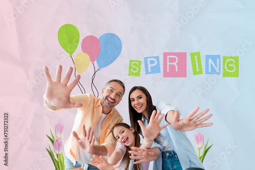 3d retro abstract creative artwork template collage of cute family spring play together have fun postcard billboard comics zine minimal