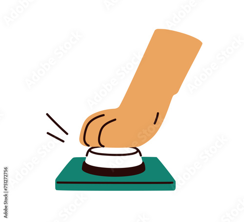 Pets paw pushing, pressing communication button. Trained smart animal calling for help, talking, speaking. Alarm signal. Dogs and cats training. Flat vector illustration isolated on white background