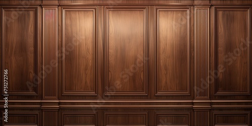 Luxury wood paneling background or texture. highly crafted classic / traditional wood paneling, with a frame pattern, often seen in courtrooms, premium hotels, and law offices.