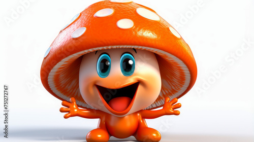 Mushroom with a cheerful face 3D on a white background.