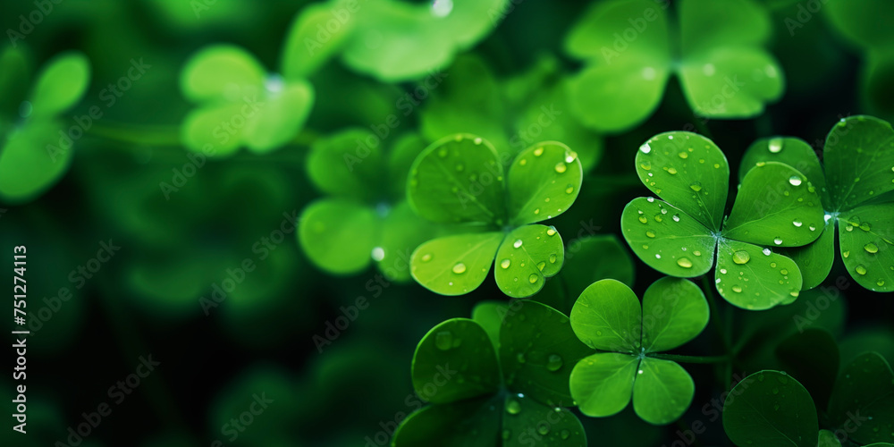 St. Patrick’s Day celebrating. Green background. Clover, shamrock. Card template, party invitation design. Banner.