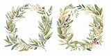 Hand-Painted Watercolor Wreaths of Olive and Laurel Leaves - Ideal for Designing Invitations and Greeting Cards