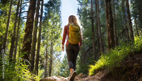 woman in the forest hiking