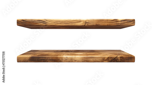 Brown wooden shelves separate objects with Clipping Paths for designs and decoration on a transparent background photo
