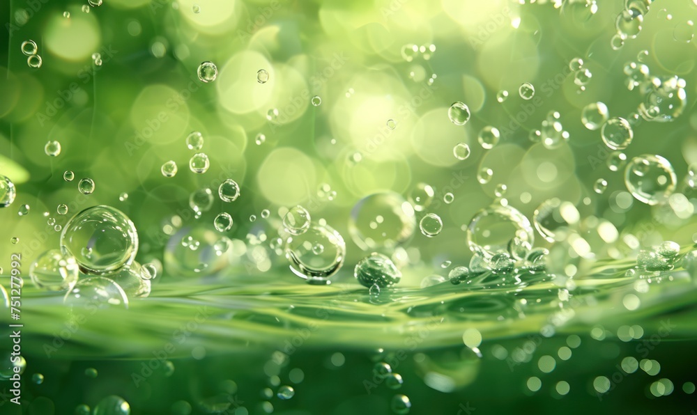 green bubbles floating in the water. Generative AI